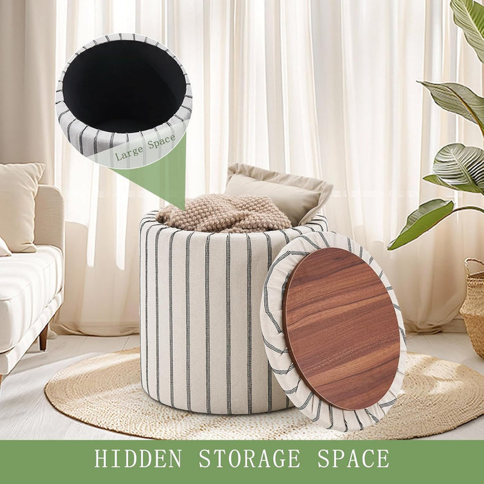 18Inch Storage Ottoman with Detachable Tray, Mid Century Large Capacity Oversized Ottomans, Multifunctional Small Center End Tables, Suitable for Modern Home Styles (Round)