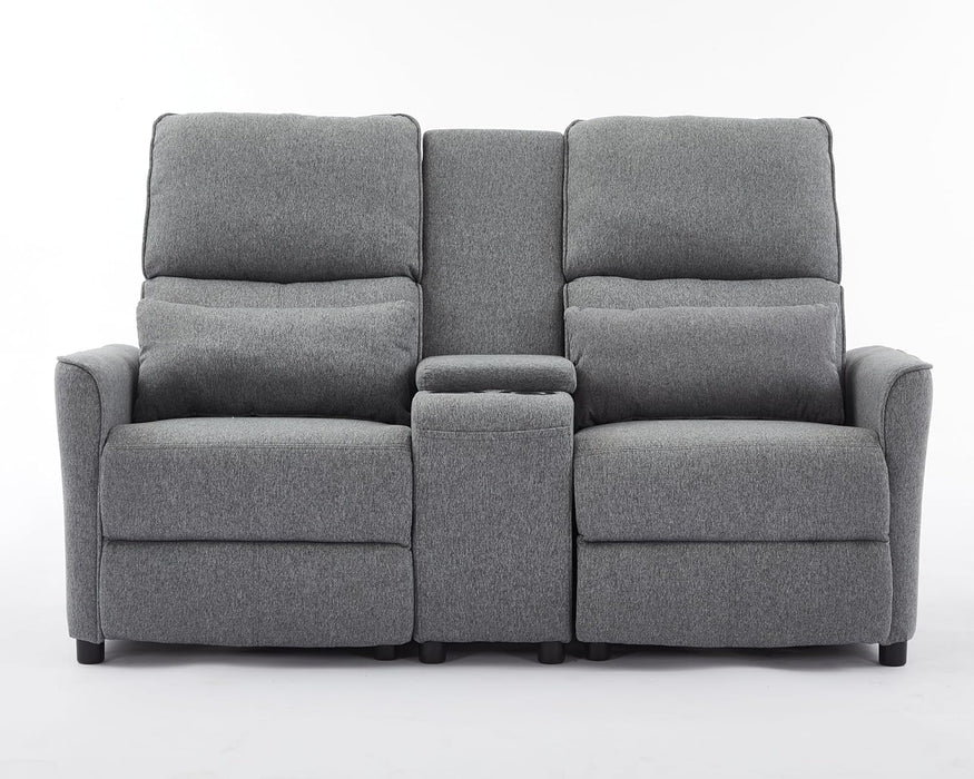 63" RV Loveseat Recliner Sofa, Double Reclining Couch with 2 Cup Holders and Storage Console, 2 Seater Recliner, Manual Reclining Home Theater Seating (Cotton Grey)
