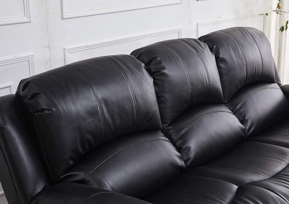 3PC Bonded Leather Reclining Sofa Chair Set Living Room Set Sofa Loveseat Glider Chair 8018 Multiple Colors (Black)