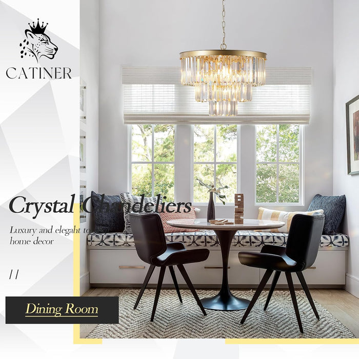 20" Modern Crystal Chandeliers,7 Lights Gold round Light Fixture