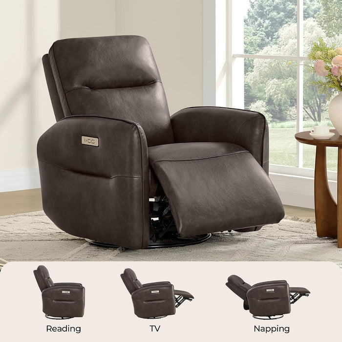 CHITA Faux Leather Power Recliner Chair, Swivel Glider, Chocolate Brown