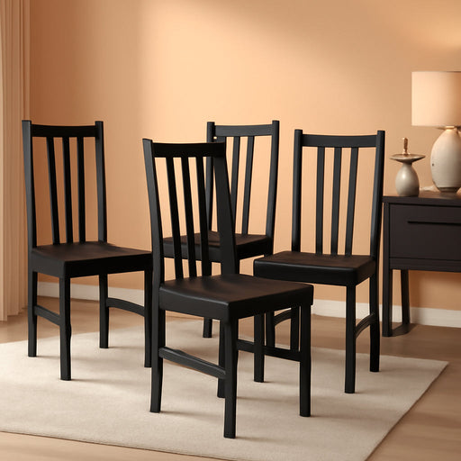 Dining Chairs, Set of 4 Farmhouse Kitchen & Dining Room Chairs with Slat Back, Pine Wood Seating for Living Room and Dining Room, Black