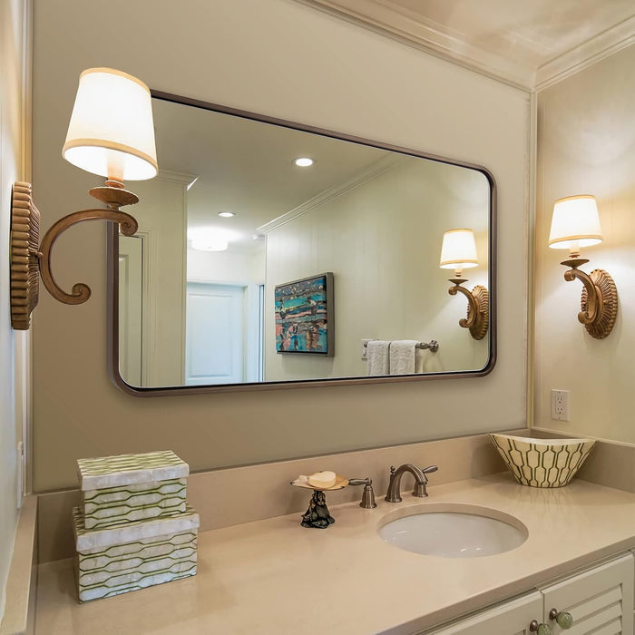 Bronze Bathroom Mirror, 24X40’’ Rounded Rectangle Oil Rubbed Bronze Mirror in Premium Tube Metal Framed 1’’ Deep Wall-Mounted Mirror Horizontal/Vertical