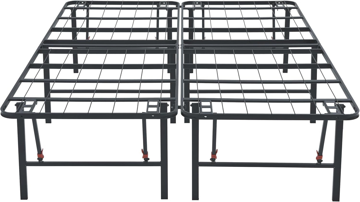 Bed Frame with Storage, Foldable Metal Platform, Sturdy Steel, No Box Spring Needed, 18 Inches High, Tool-Free Setup, Queen Size, Black