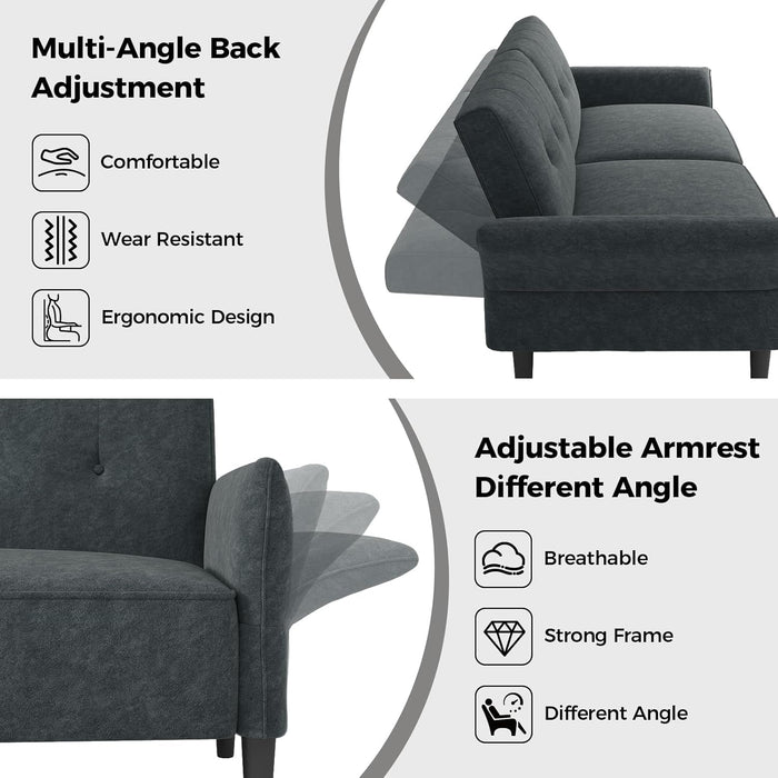 89 Inch DarkGray Velvet Fabric Convertible SofaBed