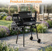 BBQ Charcoal Grill, Outdoor Heavy Duty Cooker Oven Barbecue Grill with Offset Smoker & Thermometer, Wheels and Tray for Patio Balcony Picnics, Party and Camping