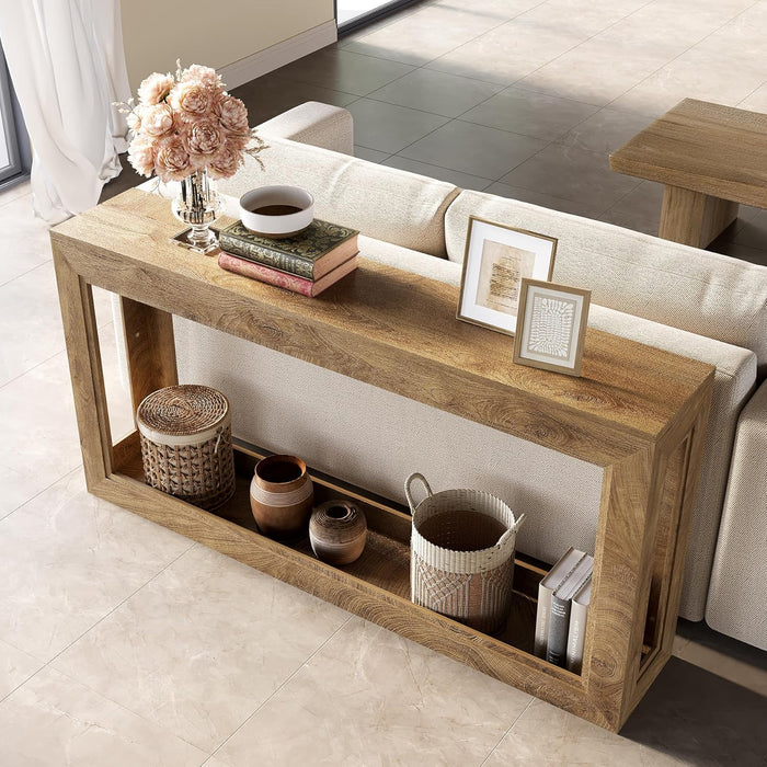 Narrow Console Tables, 63" Couch Table behind Sofa, Extra Long Console Table for Entryway, Hallway, Living Room, Entrance, Foyer, Modern Light Oak Brown