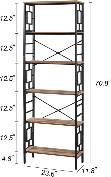 Six Tier Tall Bookcase Chestnut Brown ReinforcedSteel