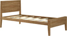 Twin Bed, Solid Wood Twin Bed Frame with Panel Headboard, Kids Twin Bed with Wood Slat Support, No Box Spring Needed, Pecan