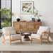 Beige Mid Century Upholstered Armchair Lumbar Pillow