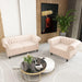 2 Piece Living Room Set, Chesterfield Velvet Sofa Loveseat Couch Chair with Scroll Arms and Nailhead for Living Room, Office (Beige, 1-2)