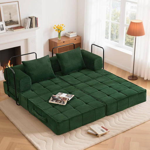 Emerald Green Corduroy SixInOne Convertible Sleeper Sofa