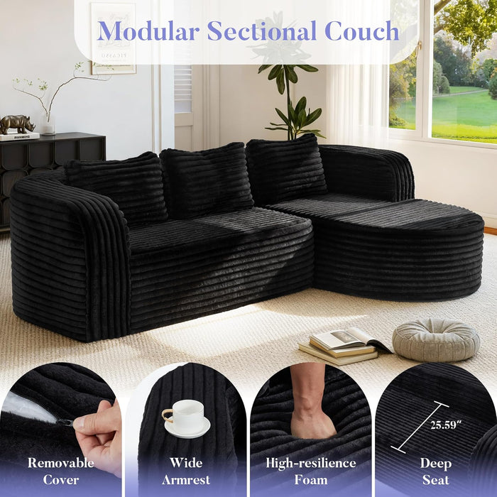 96 Inches Stripe Black PremiumCloudlike Sectional Sofa
