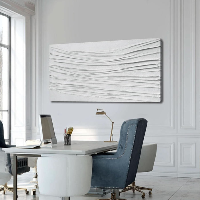 White Textured Abstract Wall Art Canvas 24X48 Inch, Hand Painted Minimalist Neutral 3D Plaster Style Artwork for Living Room Bedroom, Modern Large Canvas Wall Decor, Gallery Wrapped Ready to Hang