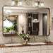 Bronze Bathroom Mirror 55X36 Inch, Brushed Bronze Metal Frame Mirror for Wall, Rounded Rectangle Bathroom Vanity Mirror with Tempered Glass, Anti-Rust, Horizontal/Vertical