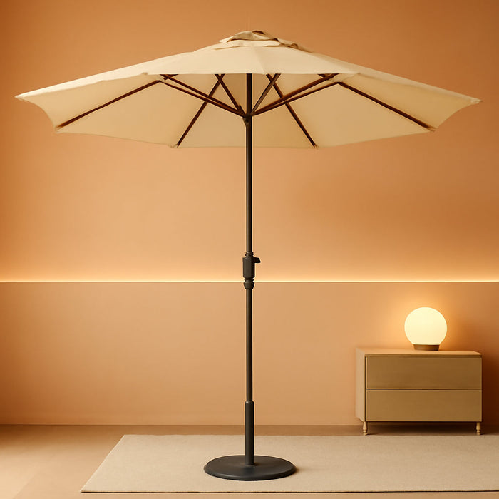 9 FT Patio Umbrella Outdoor Patio Deck Umbrella Beige | Large UPF50+ Fade-Resistant Design, Easy Push-Button Tilt & Crank, Heavy-Duty 8 Sturdy Ribs for Pool Backyard, Deck& Garden