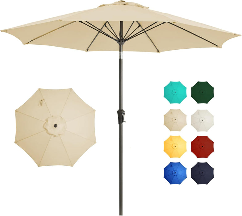 9 FT Patio Umbrella Outdoor Patio Deck Umbrella Beige | Large UPF50+ Fade-Resistant Design, Easy Push-Button Tilt & Crank, Heavy-Duty 8 Sturdy Ribs for Pool Backyard, Deck& Garden