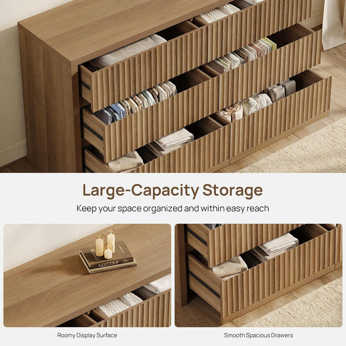 Fluted 6 Drawer Dresser for Bedroom– 55.2''W Large Chest of Drawers