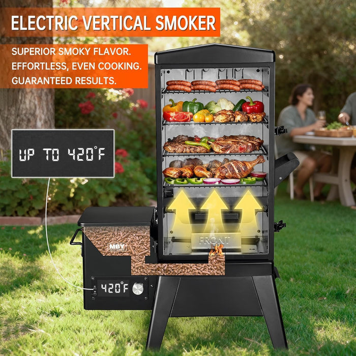 Vertical Pellet Smoker Grill with Digital Temperature Control, 4-Rack Electric BBQ Smoker with Meat Probe & Cover, 616 Sq.In Outdoor Pellet Grill for Smoking Brisket, Ribs, Chicken & Sausage