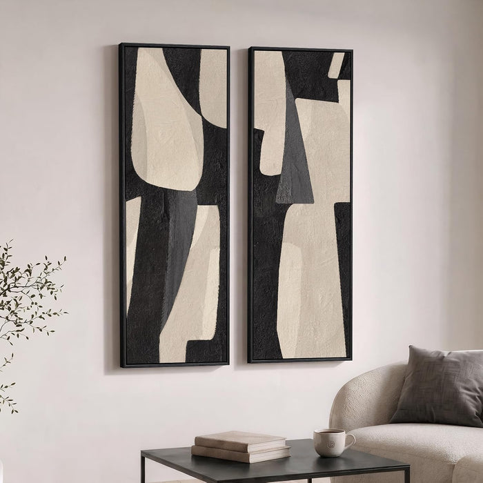Long Narrow Framed Neutral Abstract Vertical Wall Art, Set of 2 Modern Canvas Prints Paintings Artwork for Walls, Black and Beige Minimalist Pictures Living Room Bedroom Hallway Entryway Wall Decor