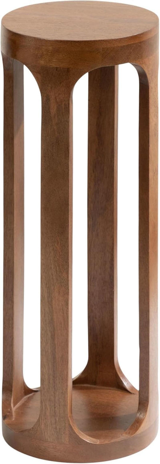 Dahl Wooden round Drink Table; 8 X 23; Walnut Brown; Mid-Century Modern Circle Wood Accent Pedestal Table for Living Room Plant Stand or Small Bedroom Nightstand