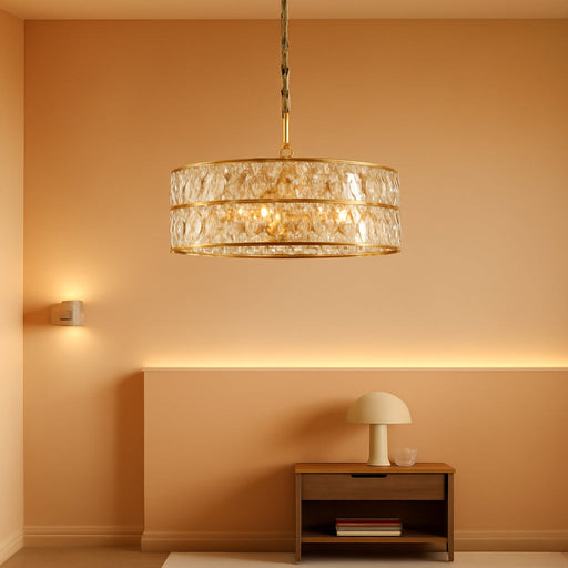 Gold Crystal Chandelier 18" 6-Light Modern Semi Flush Pendant