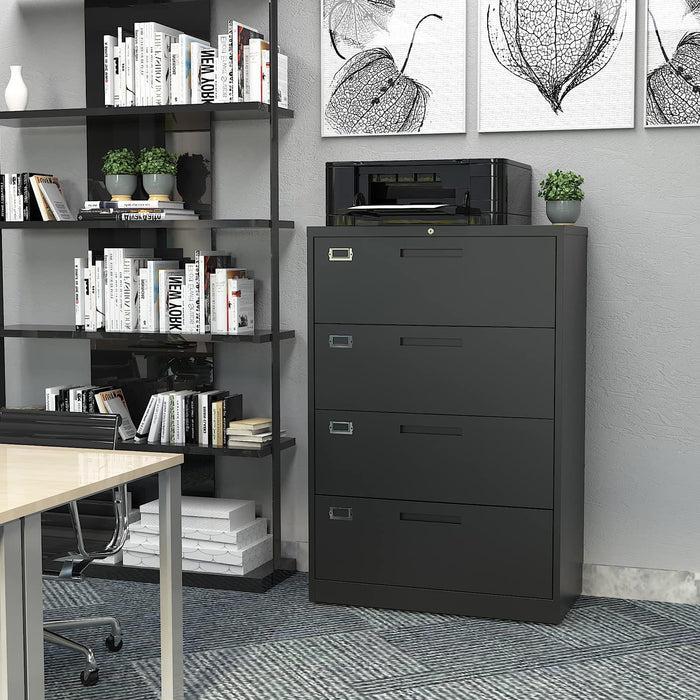4 Drawer Filing Cabinet with Lock Metal Lateral File Cabinet Office Home Steel Lateral File Cabinet for A4 Legal/Letter Size Wide Metal Cabinet Locked,Assembly Required (4 Drawer, Black)