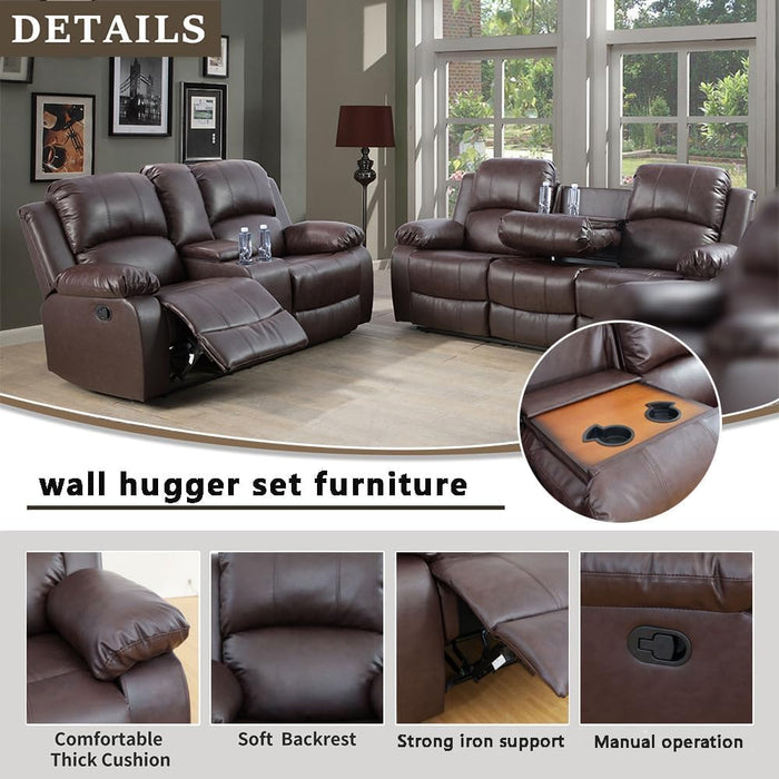 Bonded Leather Living Room Furniture Set Reclining Sofa Set Loveseat Furniture Sets in Living Room Sofa Recliners (Sofa+Loveseat, Brown)
