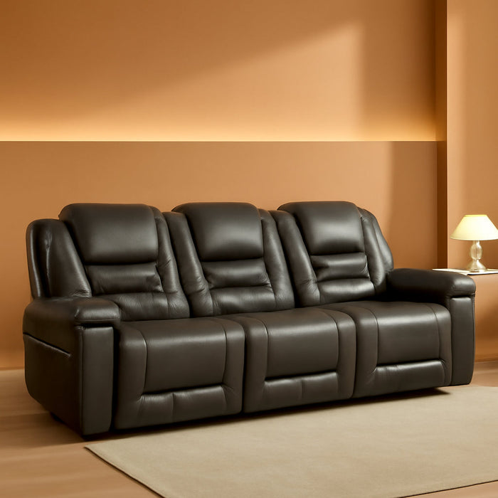Leather Reclining Sofa Set,Home Theater Seating with Center Console,Flipped Middle Backrest,3 Seater for Living Room,Office,Home Theater,Rv (Grey)