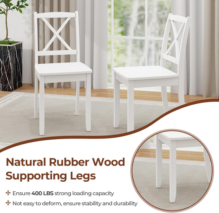 Wood Dining Chairs Set of 4 White, Armless Kitchen Chair W/Rubber Wood Legs & Curved Backrest, Farmhouse Cross Back Diner Chair, Wooden Side Chairs for Home Dining Room, Load 400 LBS