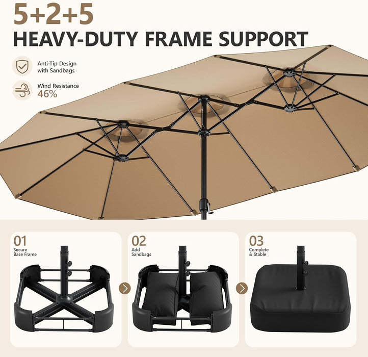 15FT Double-Sided Patio Umbrella with Base Included