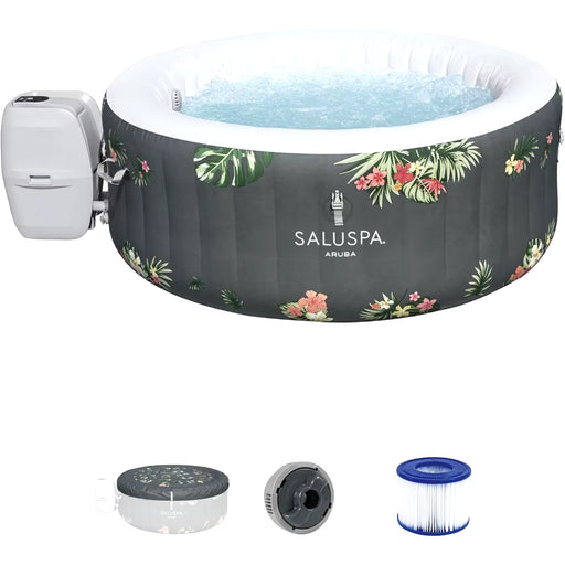 Saluspa Aruba Airjet 2 to 3 Person Inflatable Hot Tub round Portable Outdoor Spa with 110 Soothing Jets and Cover