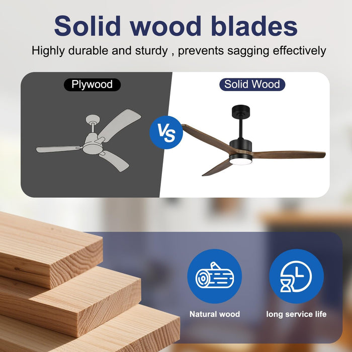 Modern Reversible Wooden Ceiling Fan Dimmable LED