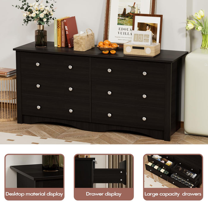 Black Dresser for Bedroom with 6 Drawers, 47.2" Chest of Drawers