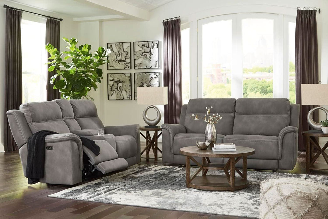 Next-Gen Durapella Power Reclining Sofa, USB, Extended Ottoman, Water Repellent Faux Leather, 80" W X 42" D X 42" H, Slate Gray