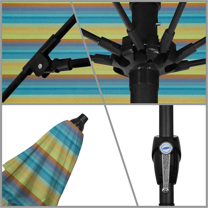 12-Year Protection 9-Ft Outdoor Patio Umbrella, Sunbrella Fade-Resistant Acrylic Fabric, Auto Tilt and Crank, Heavy-Duty Aluminum Frame/ Reinforced Ribs, Bronze Pole, Astoria Lagoon