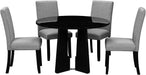 5-Piece round Dining Table Set, Modern 4 Upholstered Chairs for Living,Kitchen Room, 43 Inch, Grey+Black