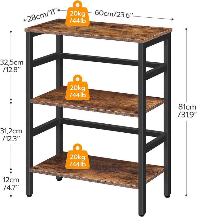 23.6Inch 3Tier Bookcase Industrial Frame Storage Display