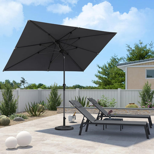 10' X 6.5' Rectangular Patio Umbrella Outdoor Table Umbrella Aluminum Frame Market Umbrella Sun Umbrella with 8 Sturdy Ribs & Tilt for Garden Deck Lawn & Pool Light Gray