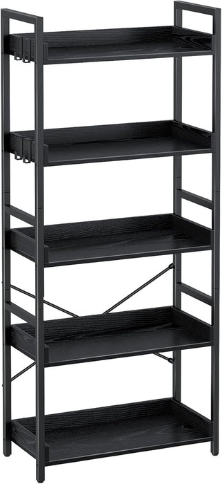 Black Five Tier Bookshelf With Hooks IndustrialWood