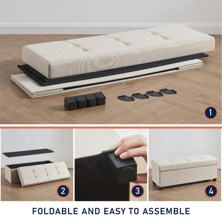 43 Inch Storage Ottoman, Large Storage Bench, Ottoman with Storage with Legs, Foot Rest Stool, Bedroom Bench - Beige