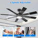 60 Inch Modern Ceiling Fan with Light and Remote, DC Fanlight for Livingroom, Bedroom, 8 Blades, Reverse Airflow,6 Speeds, 3 Color Temperatures - Black