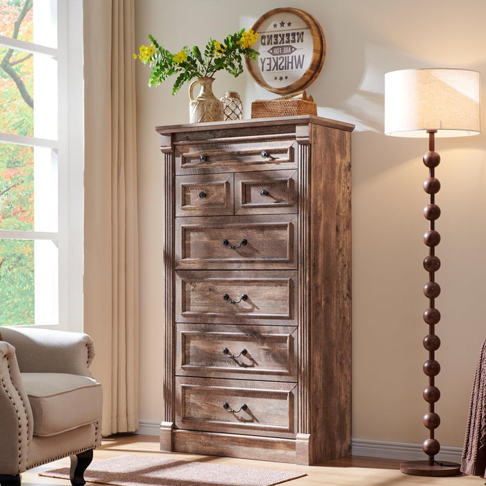 Farmhouse 57" Tall 7 Drawers Dresser for Bedroom, Light Brown
