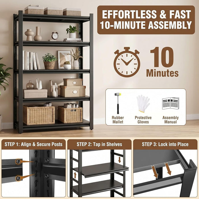 Six Tier Metal Bookshelf HeavyDuty Floorstanding Tall