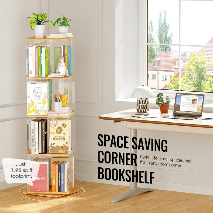 Rotating Bookshelf 360 Degree Revolving 4Tier Wood
