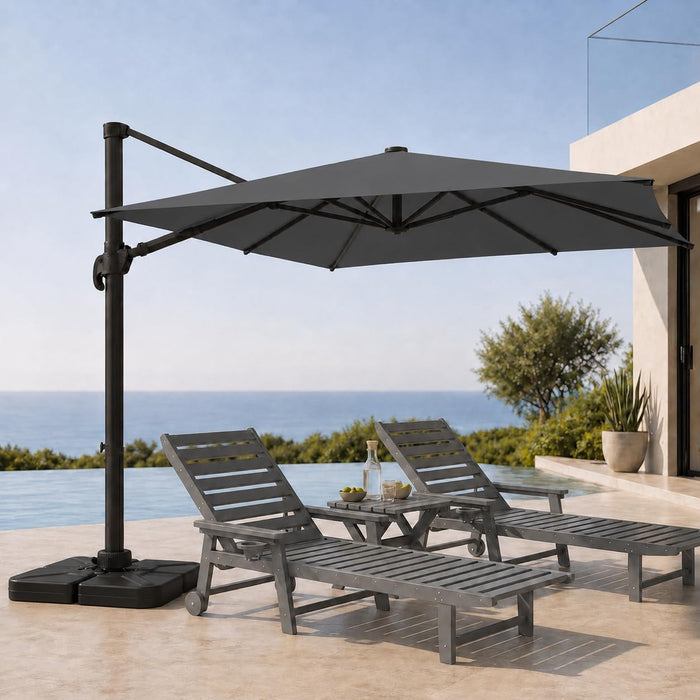 Cantilever Patio Umbrella, Large Square Outdoor Offset Umbrella with Aluminum Pole, 360-Degree Rotation for Garden, Deck, Pool