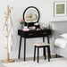Vanity Desk with Mirror and Lights, Modern Makeup Vanity Table with 4 Drawers, 3-Color Dimmable LED Mirror, Girls Dressing Table and Stool Set for Small Bedroom (Black)