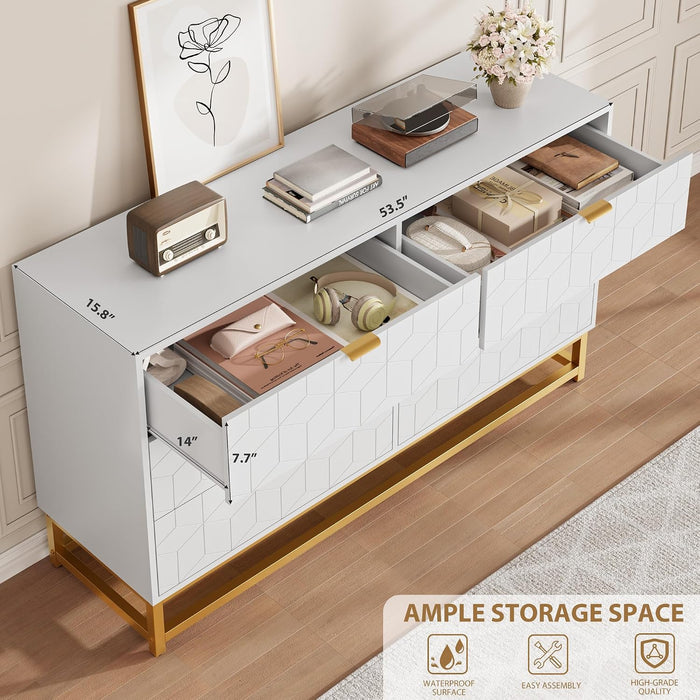 6 Drawer Dresser, White Modern 54" Large Dresser for Bedoom