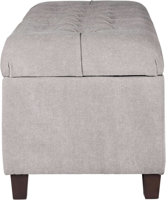 Home Decor | Tufted Ainsley Button Storage Ottoman Bench with Hinged Lid | Ottoman Bench with Storage for Living Room & Bedroom, Grey