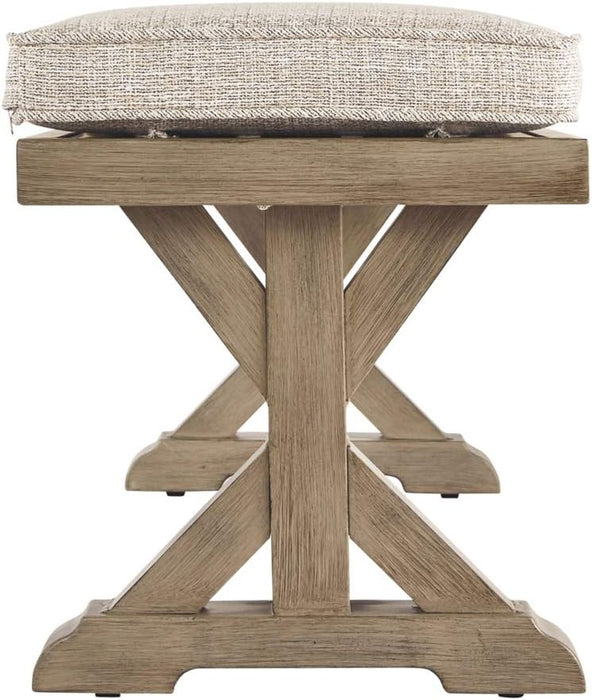 Beachcroft Patio Farmhouse Outdoor Upholstered Dining Bench, Beige